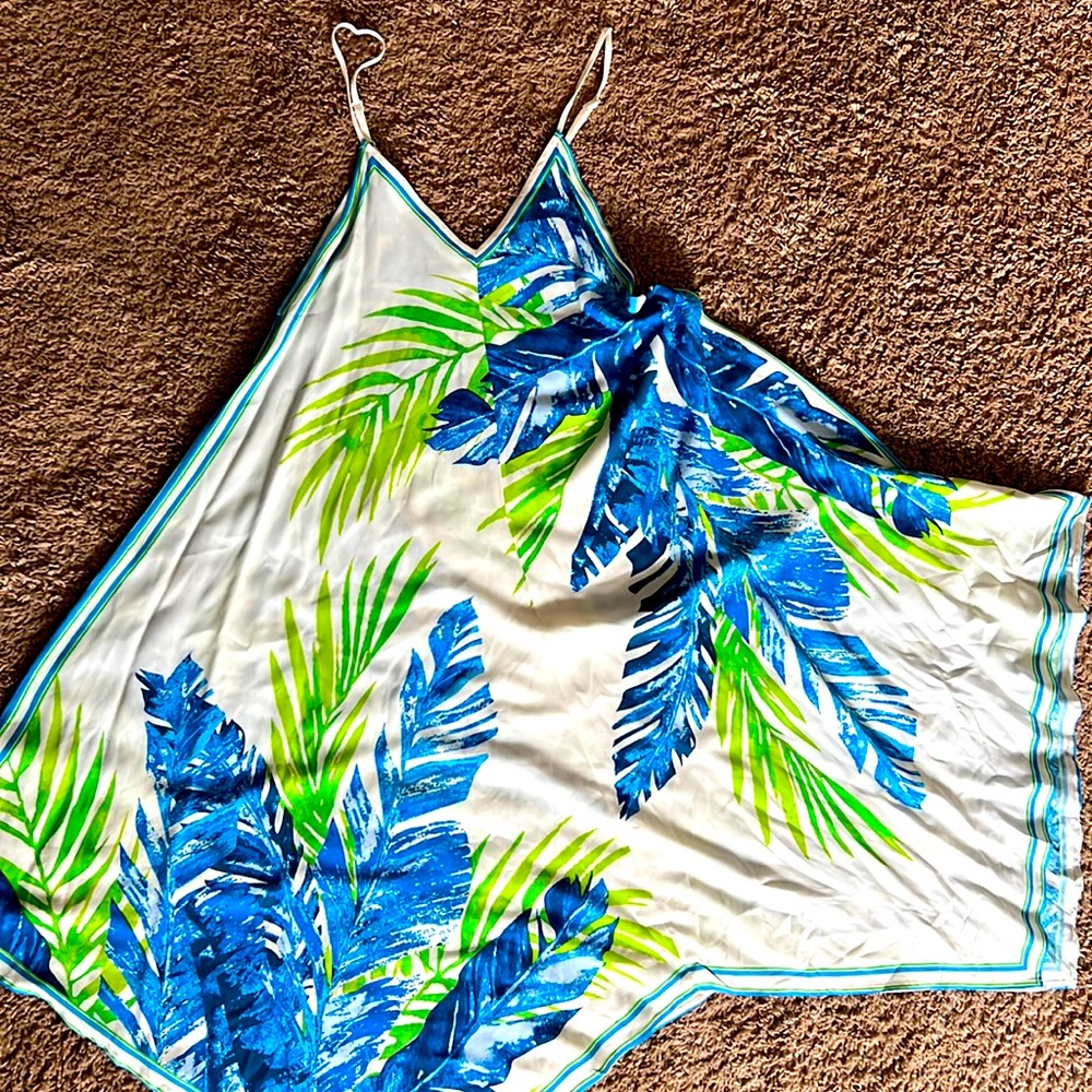 Flying tomato spaghetti strap dress (large) white, blue & green